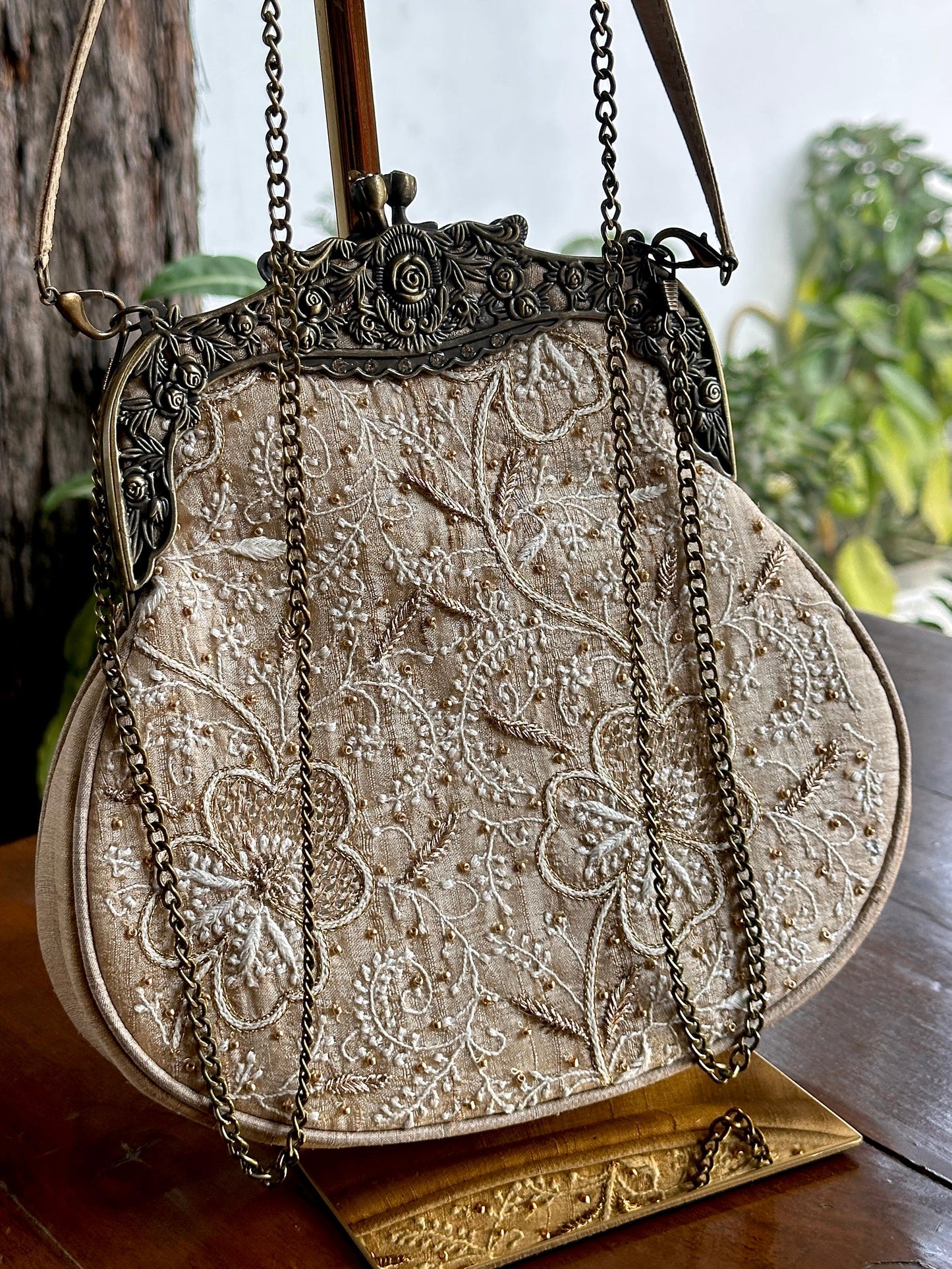 Beige Shade | Vintage Ari Mukaish Sling Bags