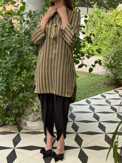 Ajrak Tan Brown Shade Mashru Silk, Short Kurta