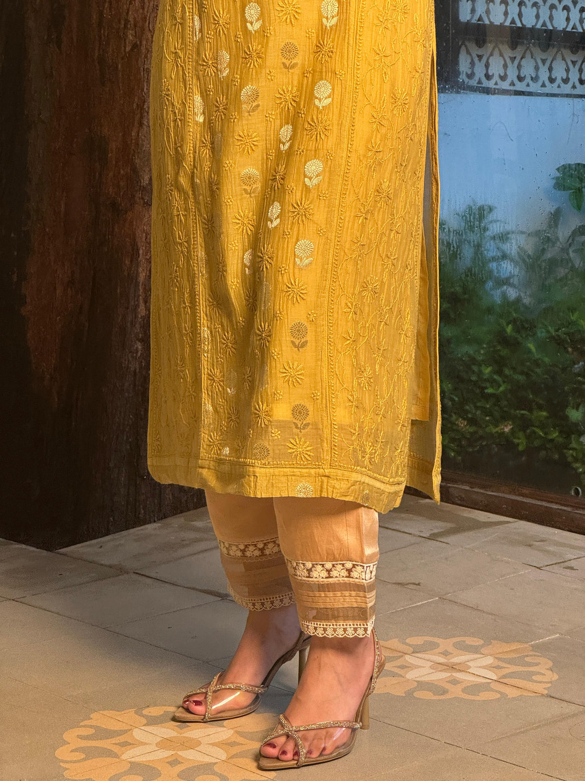 Yellow Shade Zari Chanderi Chikankari Ready to Wear Tunics