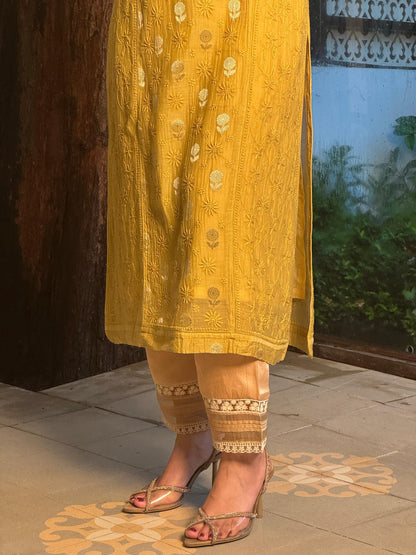 Yellow Shade Zari Chanderi Chikankari Ready to Wear Tunics