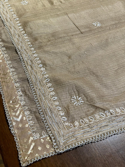 Beige Rasm Tussar Kota Chikankari Unstitched Chikankari Fabric
