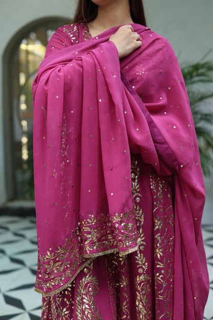 Plum Pink Shade Heavy Mukaish Badla Anarkali Suit Set