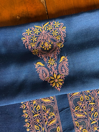 Royal Blue Shade Moonga Silk Chikankari Men’s Kurta Fabric