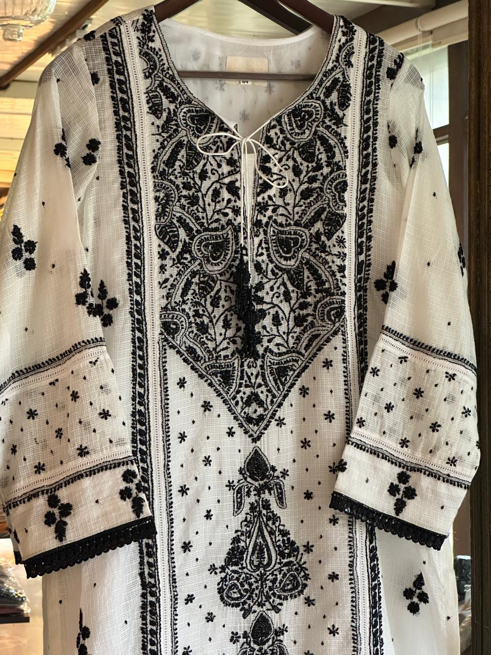 Kota Monochrome Sequins Work Chikankari Kurta Dupatta Set
