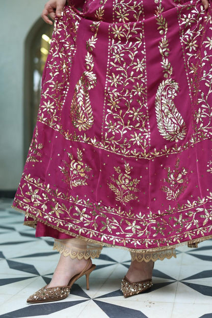 Plum Pink Shade Heavy Mukaish Badla Anarkali Suit Set