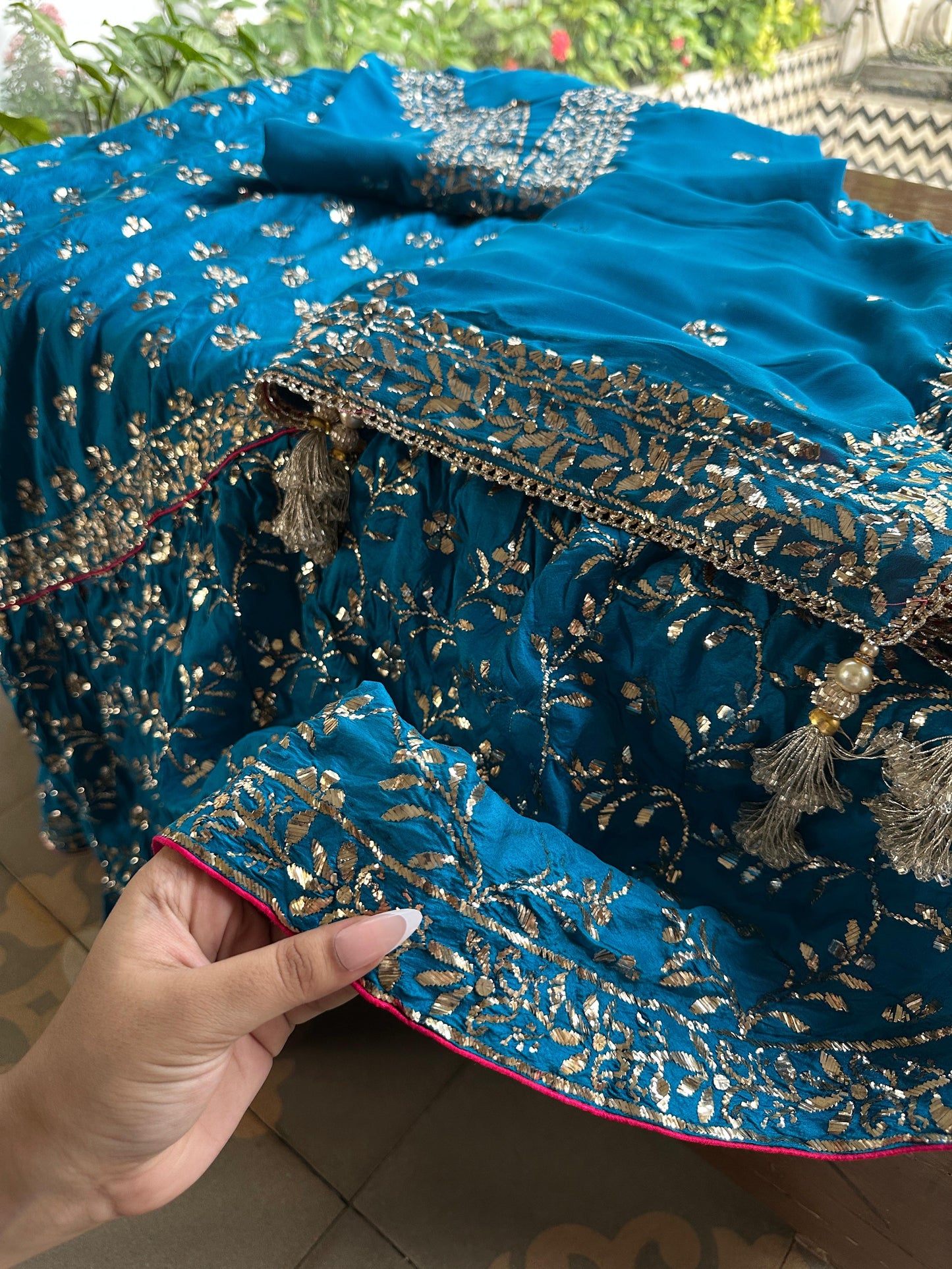 Prussian Blue RTW Mukaish Lucknowi Gharara Set