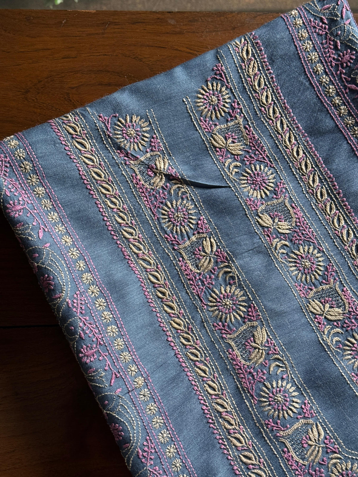 Blue Shade Moonga Silk Chikankari Men’s Kurta Fabric