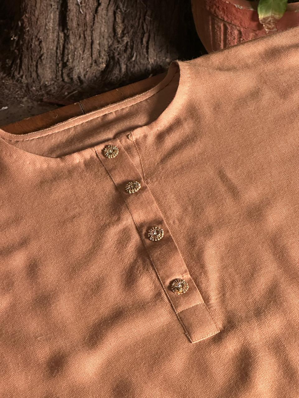 Clay Brown Kashmiri Pashmina Phiran with Handcrafted Ari & Chikankari Embroidery