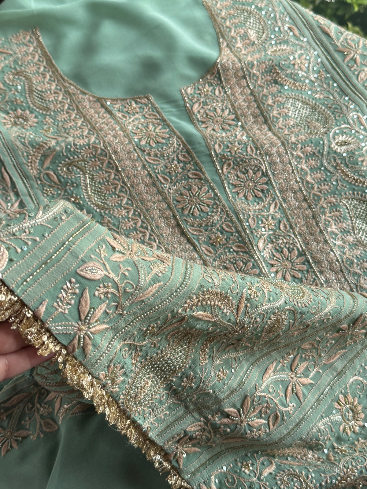 Green Superfine Pure Georgette Chikankari Kurta Set