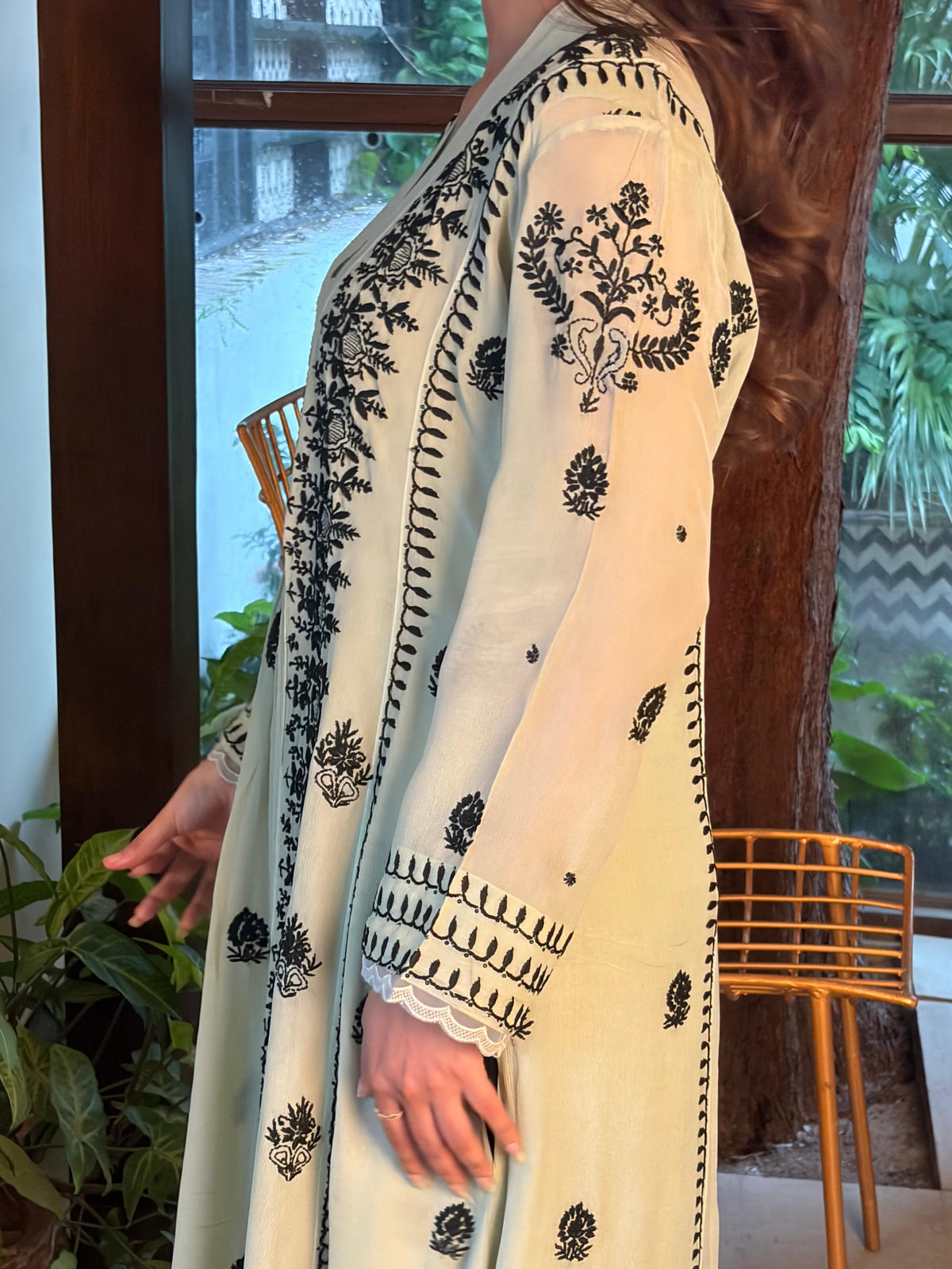 Pastel Green Chiffon Chikankari Kurta with Lace Detailing