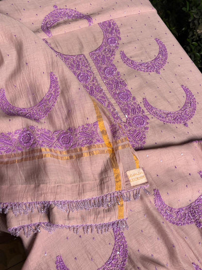 Latte Purple Crescent Chandbala Chikankari Unstitched Fabric