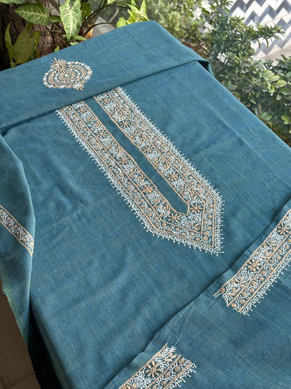 Teal Blue Malkha Handspun Khadi Kurtas Unisex Fabric