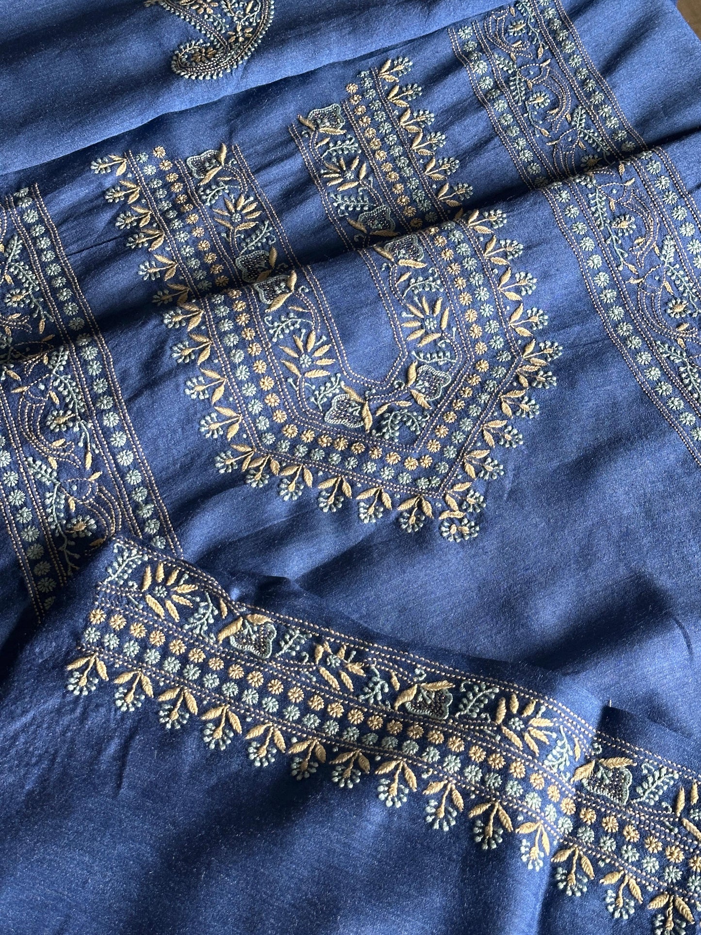 Pastel Blue Shade Moonga Silk Chikankari Men’s Kurta Fabric