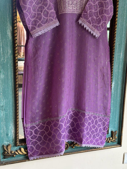Deep Purple Kosha Mukaish Kamdani Noor Organza Kurta Set
