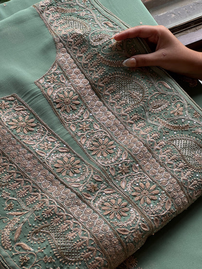 Green Superfine Pure Georgette Chikankari Kurta Set