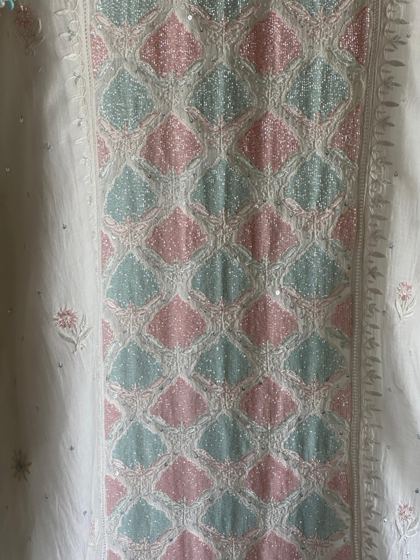 White Multi Shade Mulmul Pearl White Chikankari Ready to Wear Kurta Set