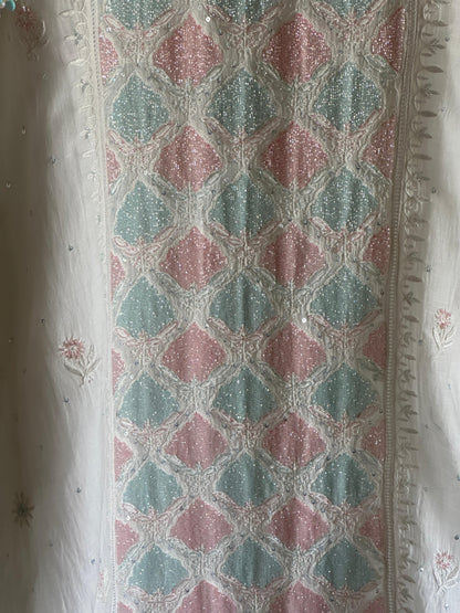 White Multi Shade Mulmul Pearl White Chikankari Ready to Wear Kurta Set