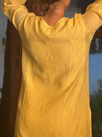 Yellow Shade Zari Chanderi Chikankari Ready to Wear Tunics