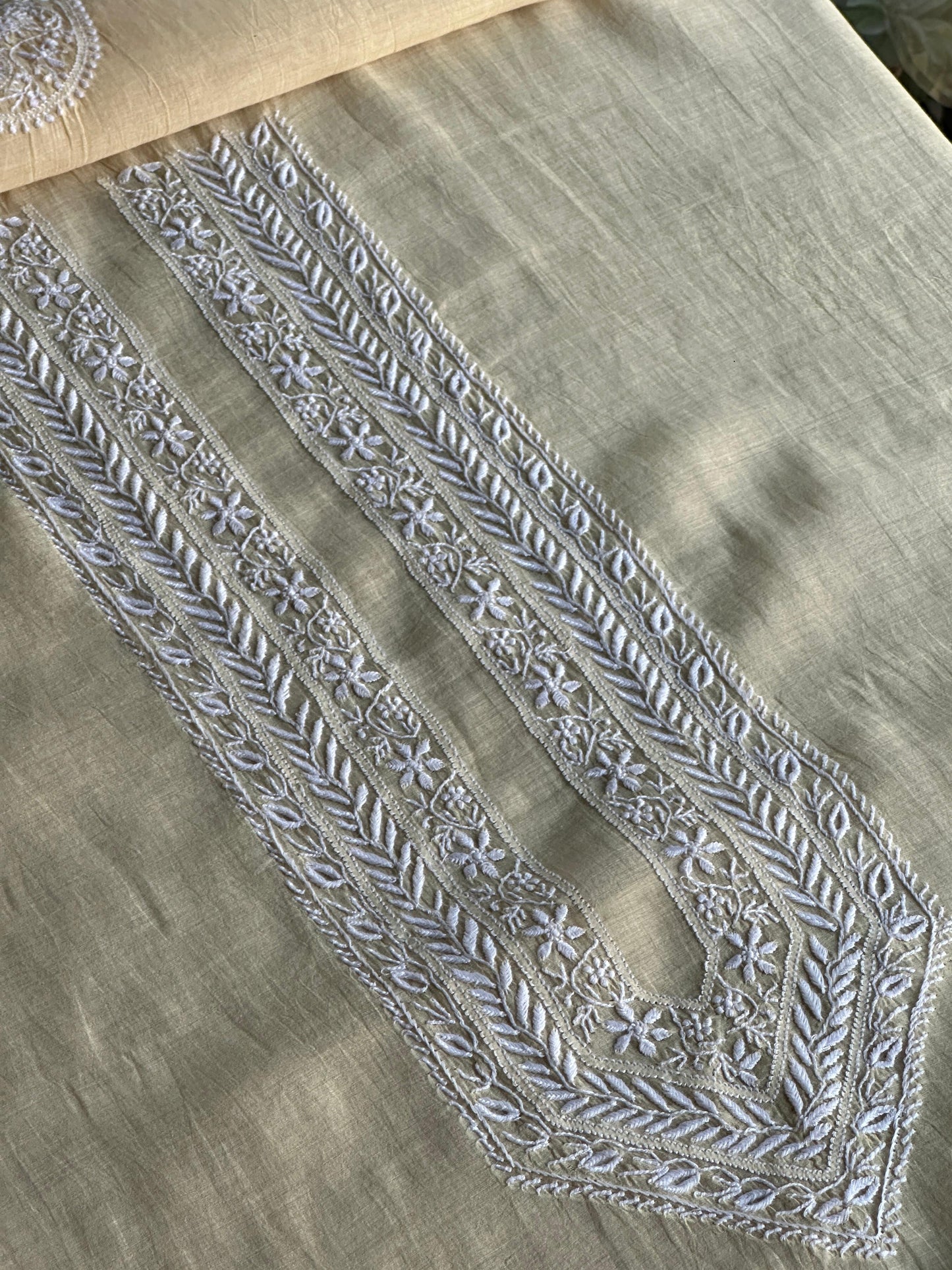 Yellow Mulmul Chikankari Unstitched Men's Kurtas Fabric