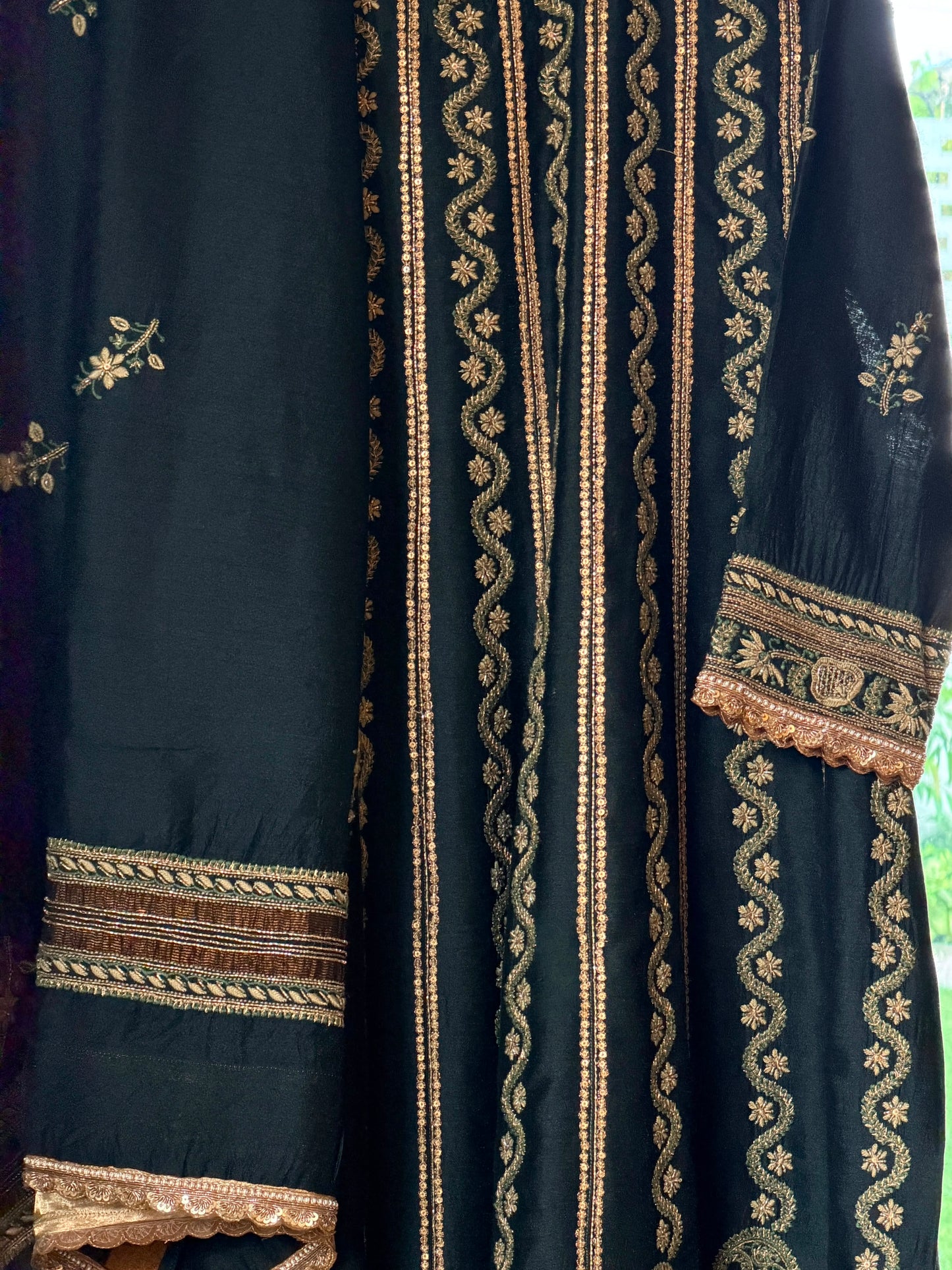 Roheen Black Moonga Silk Chikankari Anarkali With Dupatta