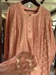 Coral Peach Zari Chanderi Chikankari A Line Kurta with Slip