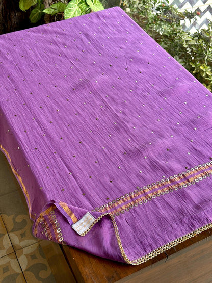 Deep Purple Shade Mukaish Mul Chanderi Silk Dress