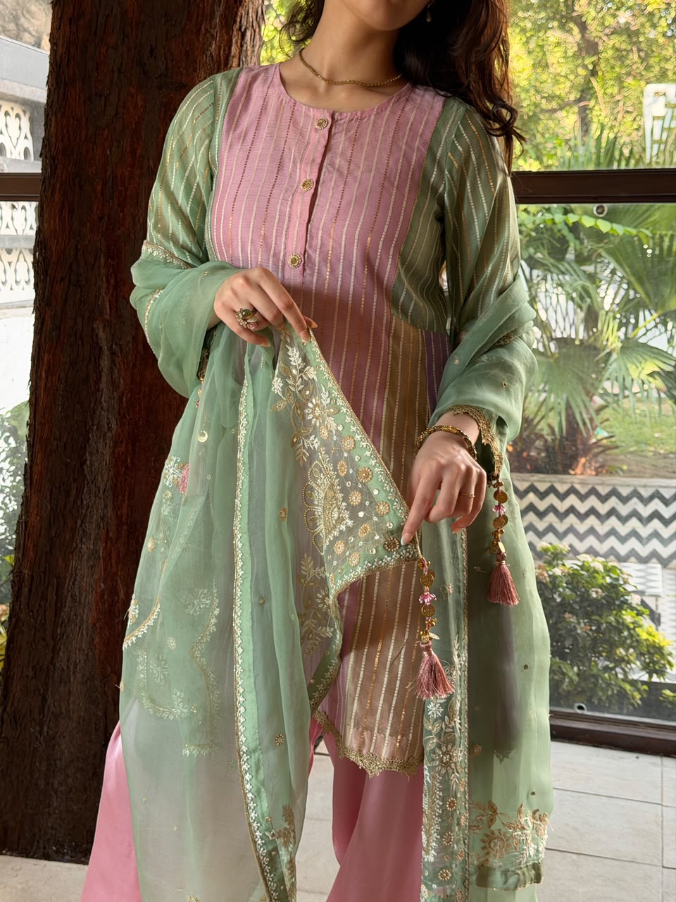Multi Shade Kalidar Handloom Chikankari Farshi Sets