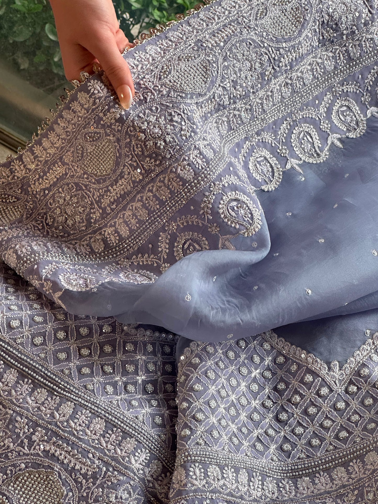 Noor Mauve Blue Chikankari Saree With Blouse