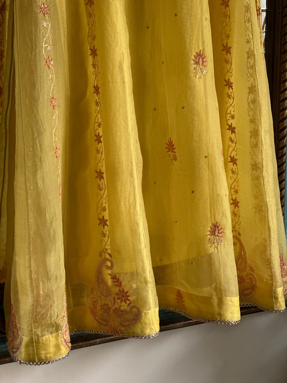 Saffron Mango Shade Noor Organza Chikankari Anarkali