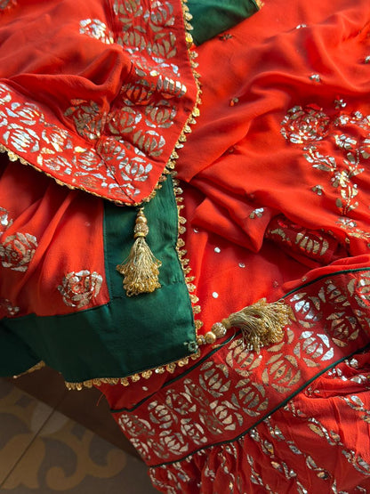 Sunset Orange RTW Mukaish Lucknowi Gharara Set