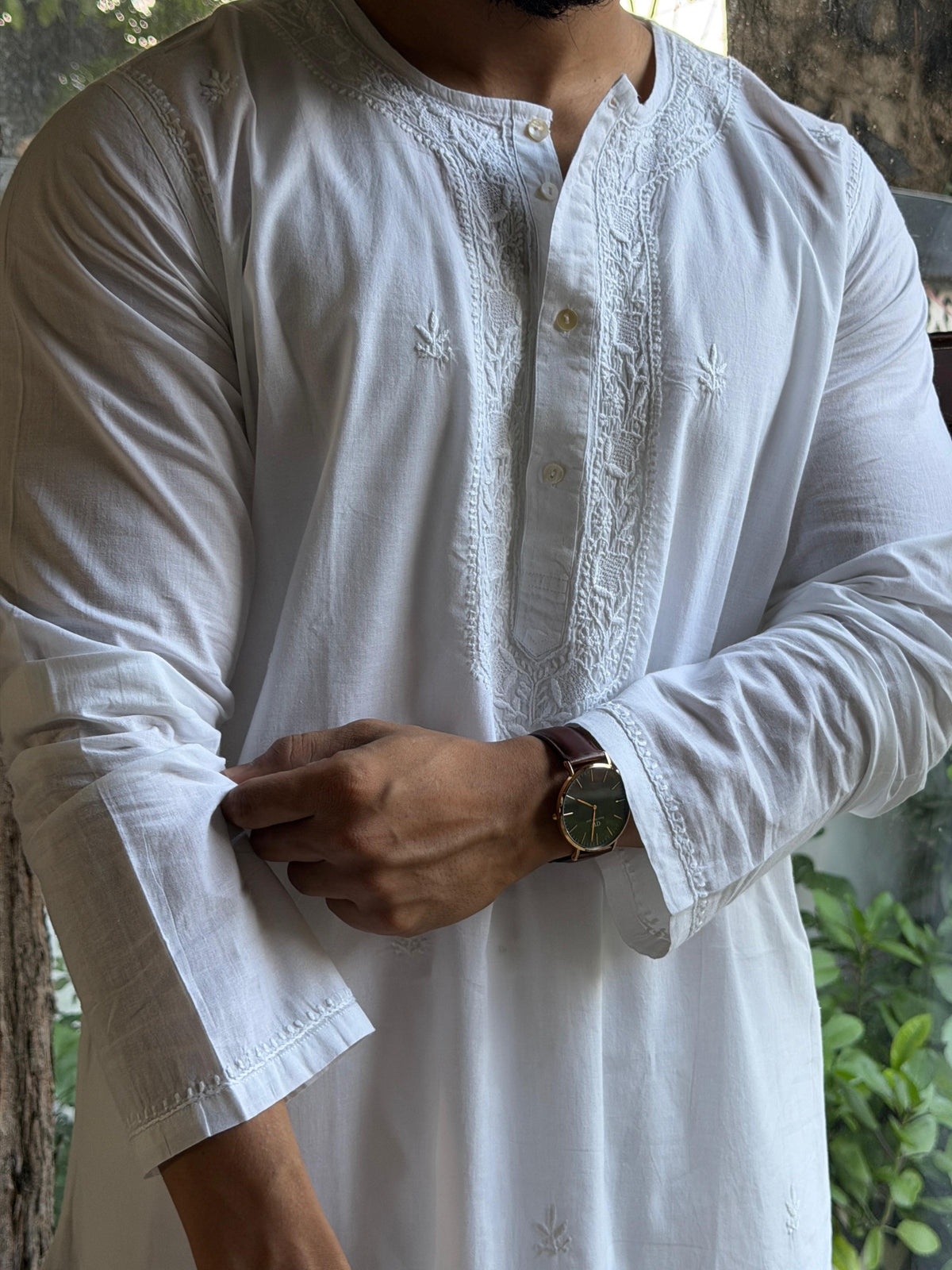 White Fine Chikankari Men's Cotton Kurta