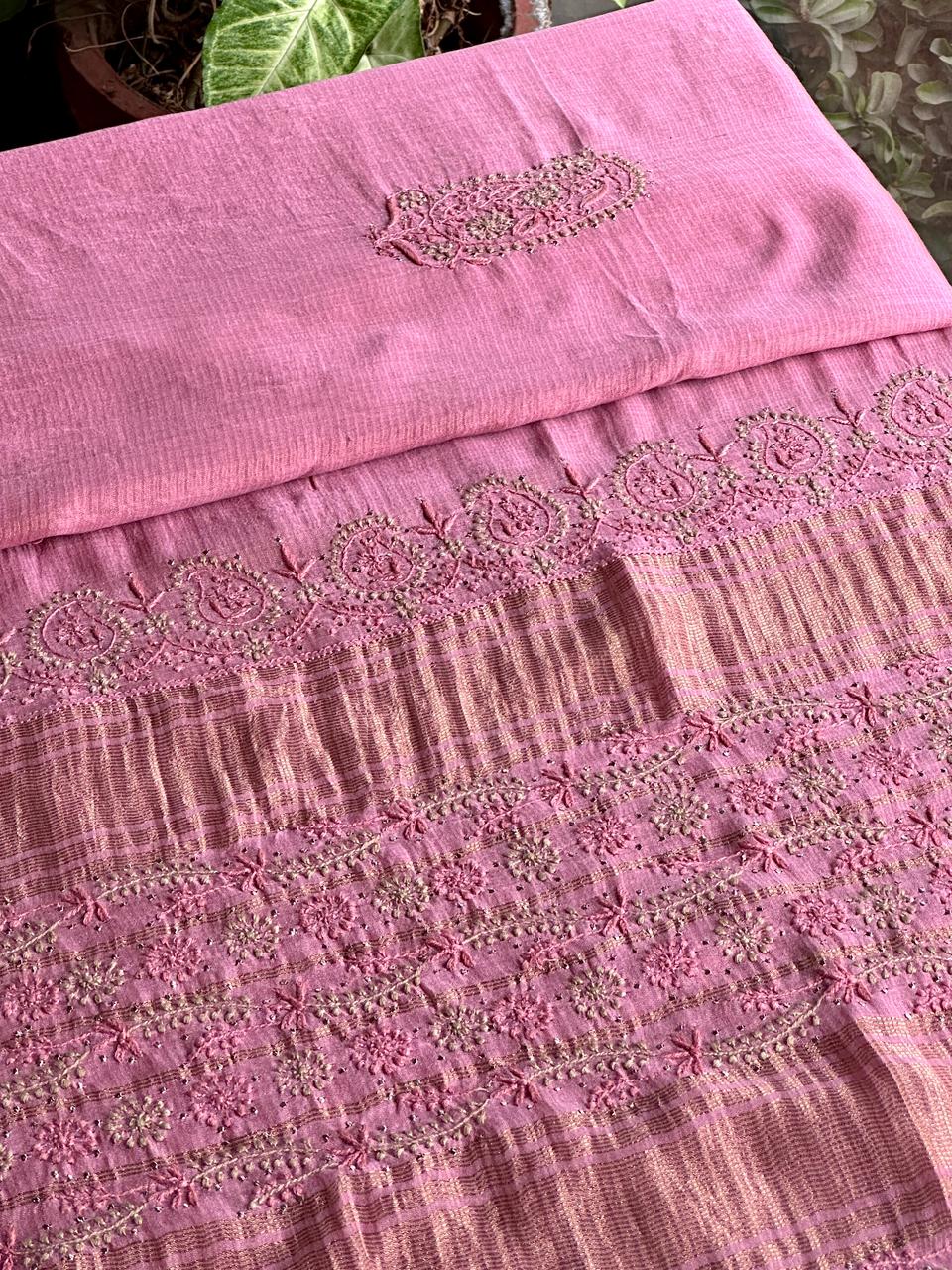 Pink Shade Chanderi Chikankari Saree
