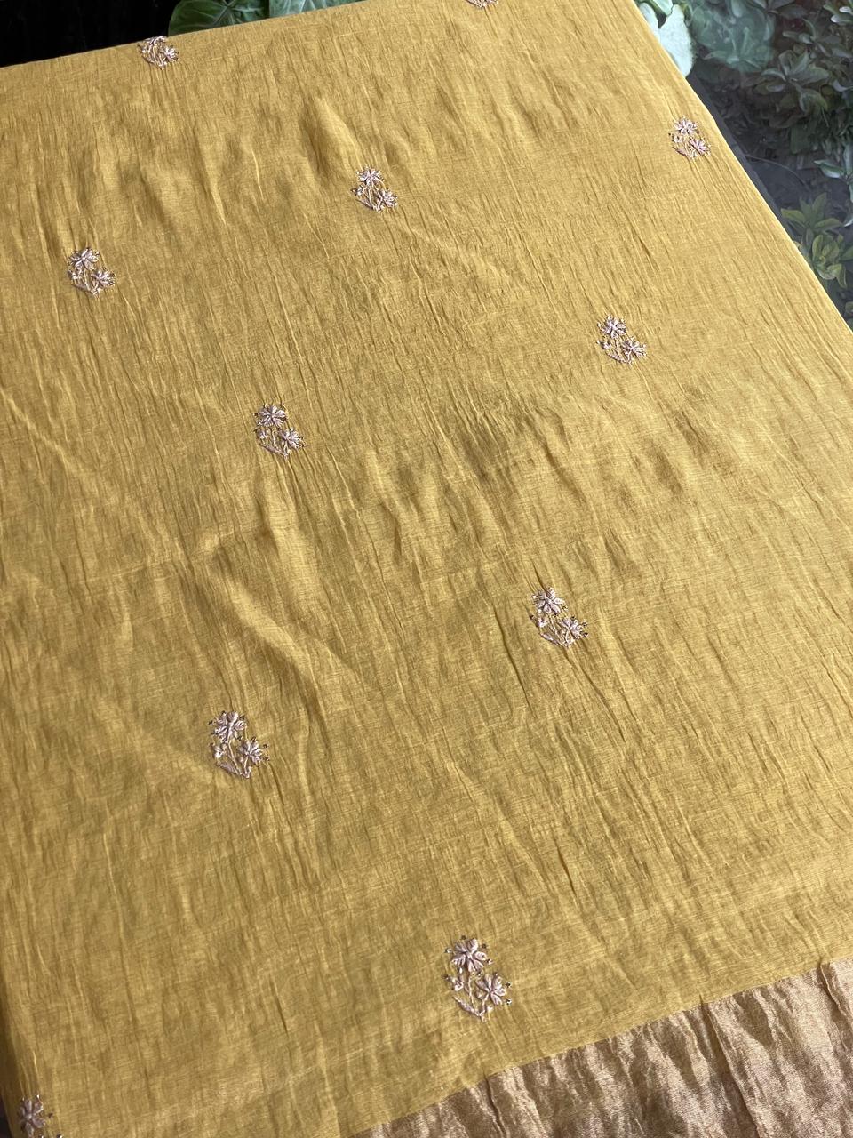 Yellow | Tissue Silk Chikankari Work Kurta Set