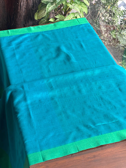 Blue Woven Butta Saree with Contrast Green Border
