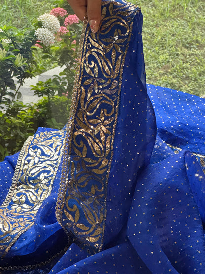 Royal Blue Shade Mukaish Lakh Dana Saree With Blouse