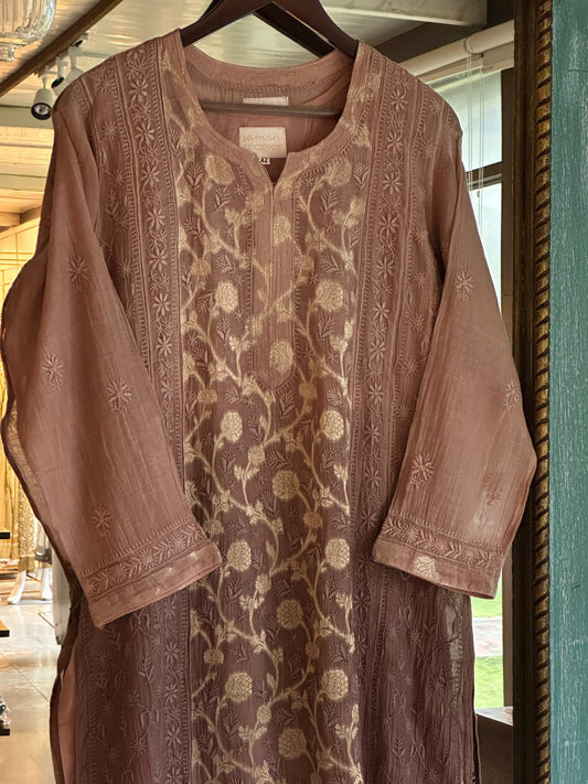 Brown Shade Zari Chanderi Chikankari Ready to Wear Tunics