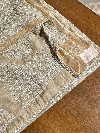 Natural Shade Fine Chikankari Ari Tissue Silk Dupatta