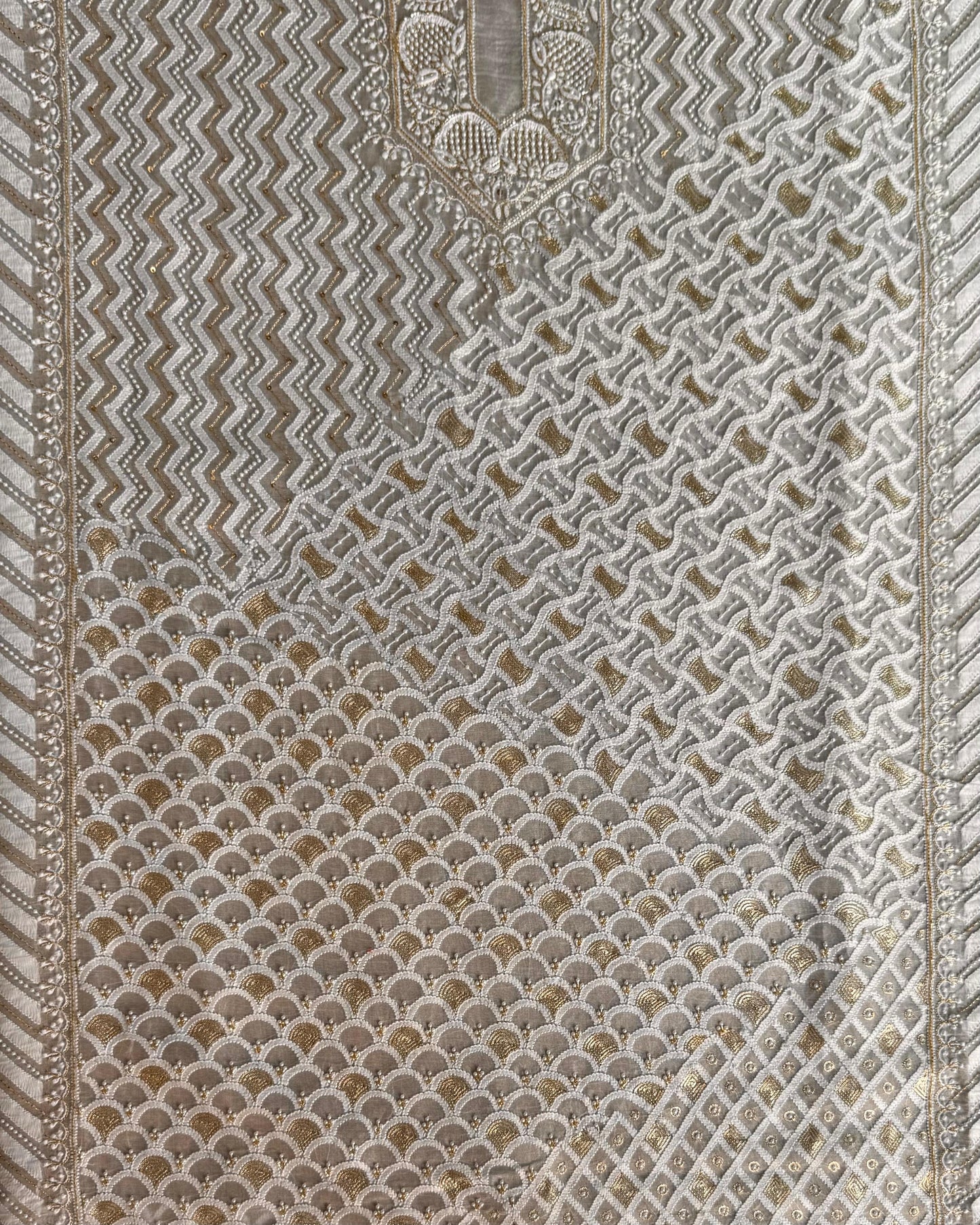 White Noor Benarasi Organza Silk Chikankari Unstitched Kurta Dupatta Set