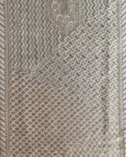 White Noor Benarasi Organza Silk Chikankari Unstitched Kurta Dupatta Set