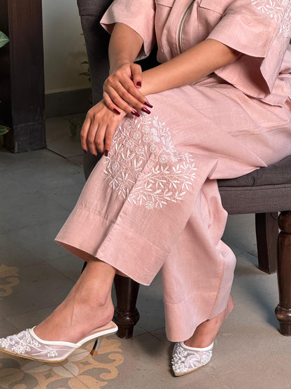 Linen Chikankari Safari Co-Ord Set