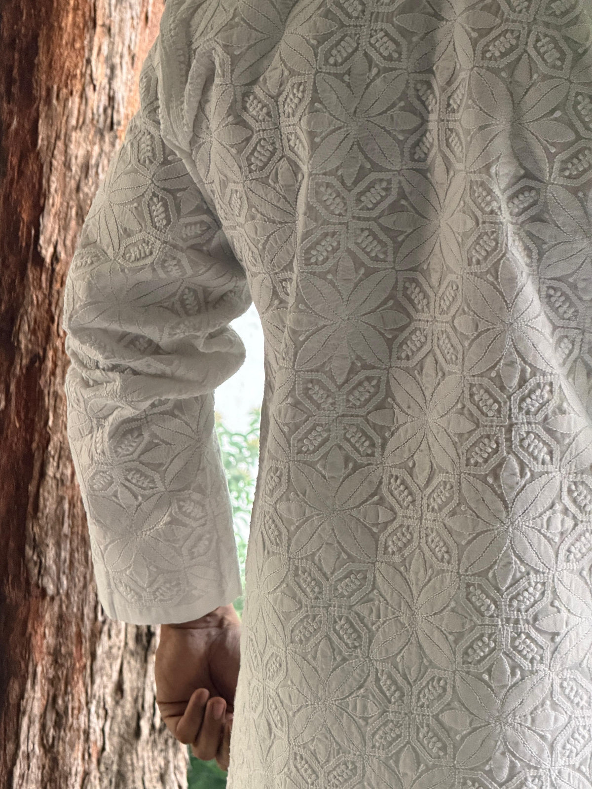 White Cotton Chikankari Men's Kurta