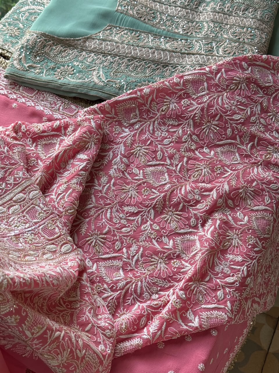 Pink Superfine Pure Georgette Chikankari Kurta Set