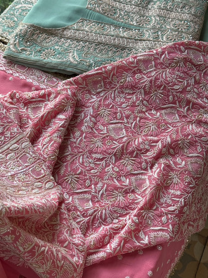 Pink Superfine Pure Georgette Chikankari Kurta Set