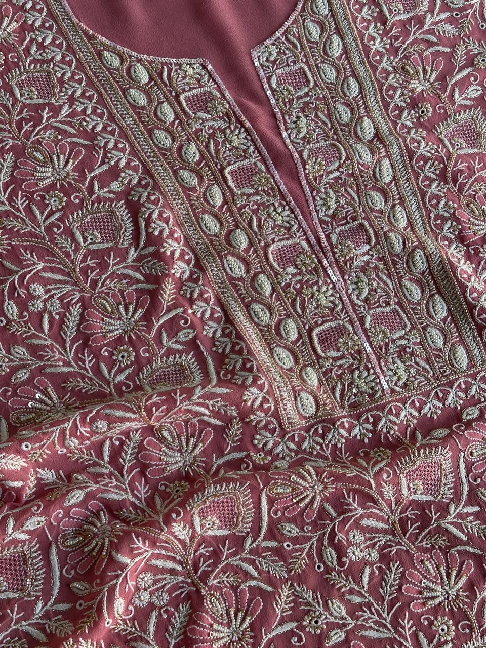 Pink Superfine Pure Georgette Chikankari Kurta Set