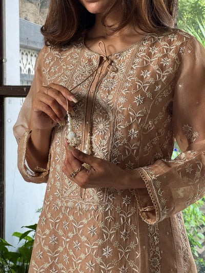 Beige Shade Noor Organza Chikankari Anarkali