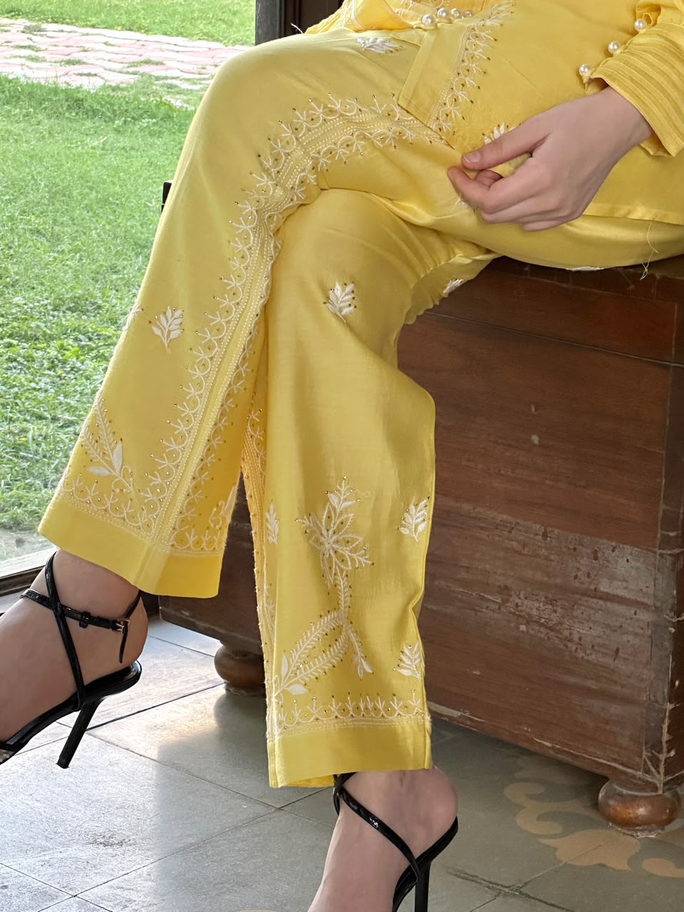 Yellow Shade Chanderi Chikankari Co-Ord Set