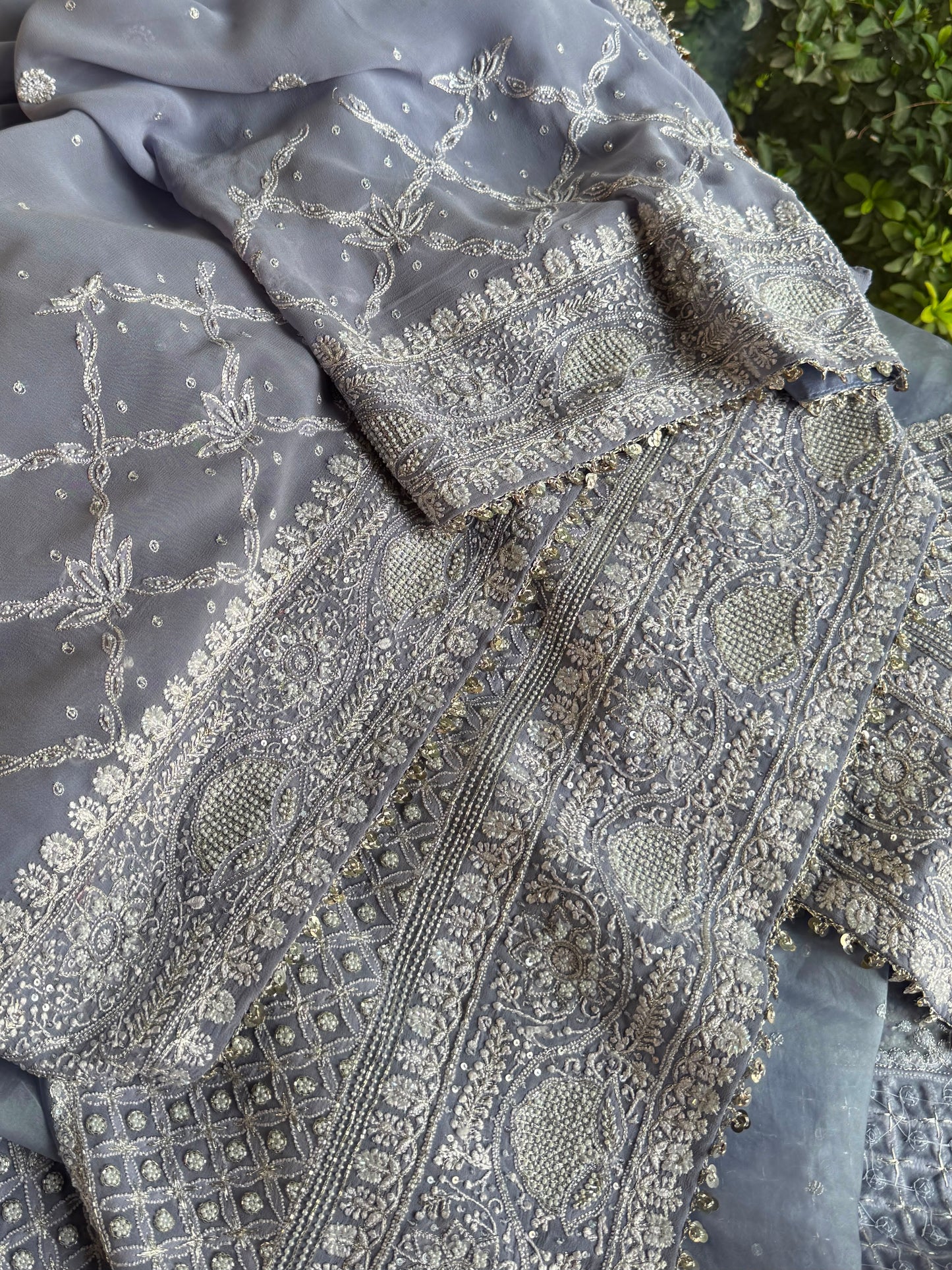 Noor Mauve Blue Chikankari Saree With Blouse