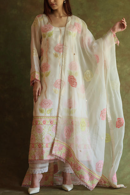 Banarasi Noor Organza Chikankari Kurta With Dupatta