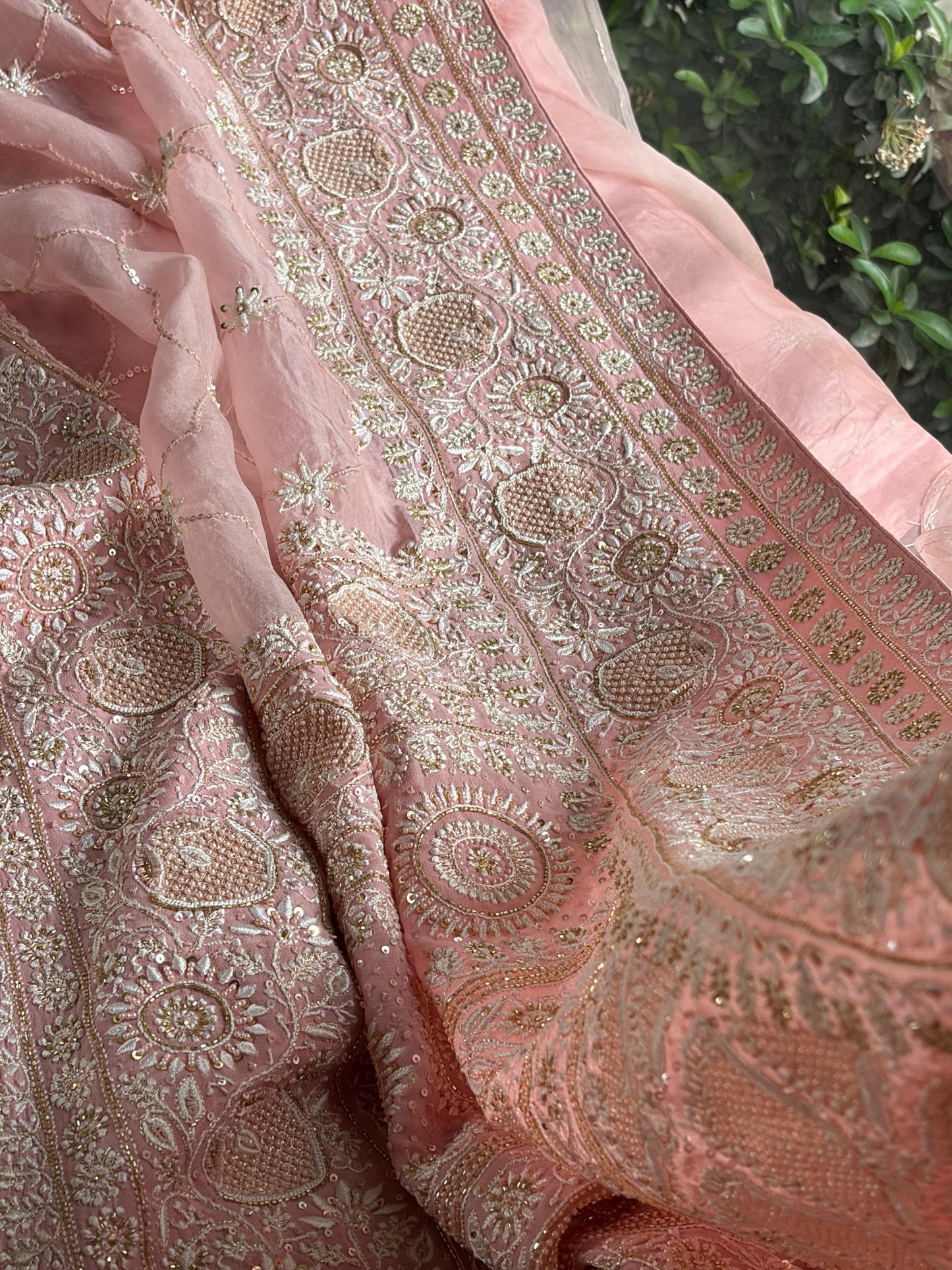 Soft Pink Heavy Organza Chikankari Saree With Blouse