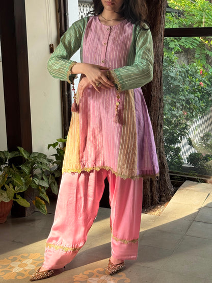 Multi Shade Kalidar Handloom Chikankari Farshi Sets